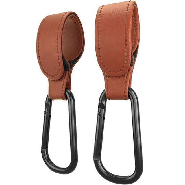 2Pcs Leather Cart Hooks Baby Stroller Hook PU Adjustable Pram Hook Organizer Diaper Bag Hanger Children Travel Accessories