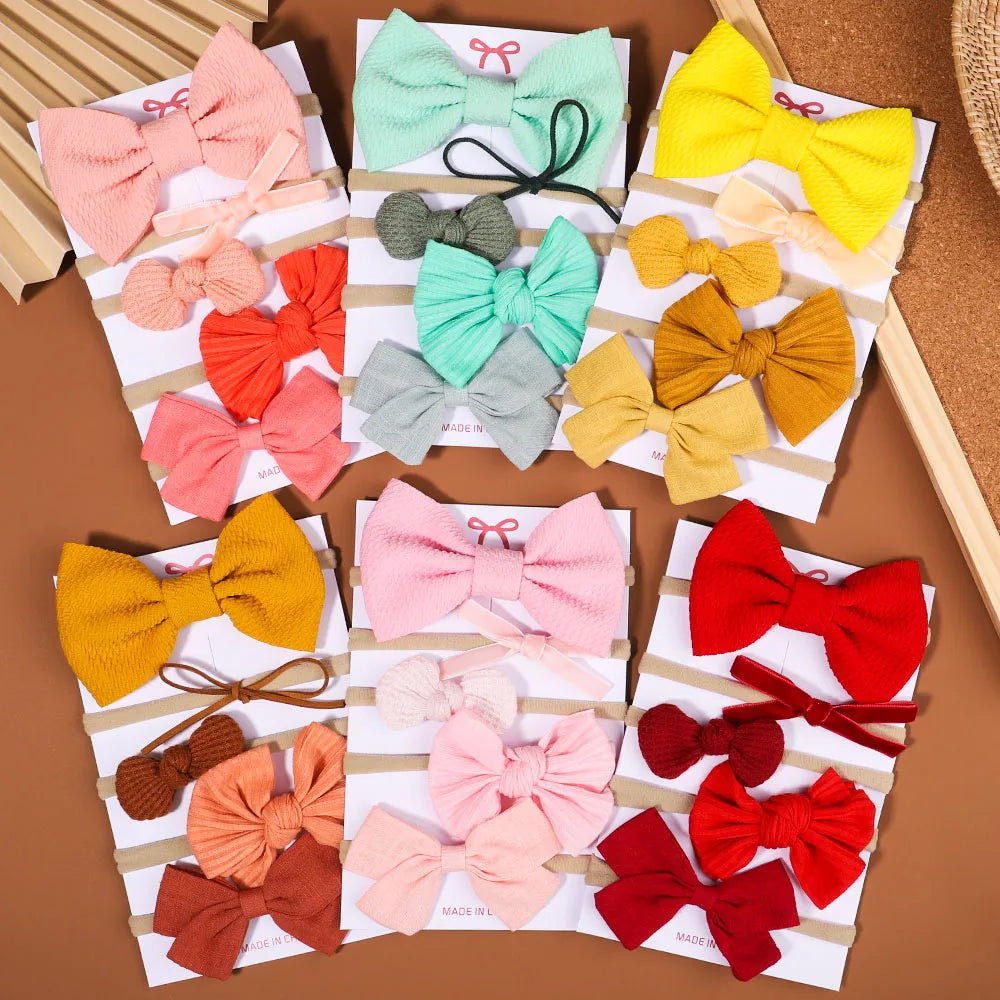 5Pcs/set Corduroy Baby Bows Headband For Girls Elastic Nylon Newborn Turban Hair Bands Toddle Hairband Headwear Hair Accessories