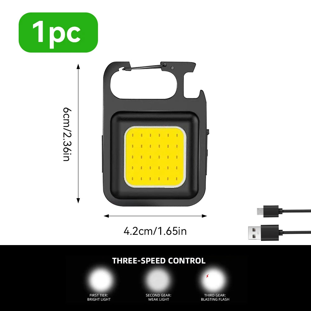 1pc/2pcs COB Keychain Work Light Flashlight  Keychain Light Emergency Light, Bottle Opener, Mini Flashlight With Magnetic Base