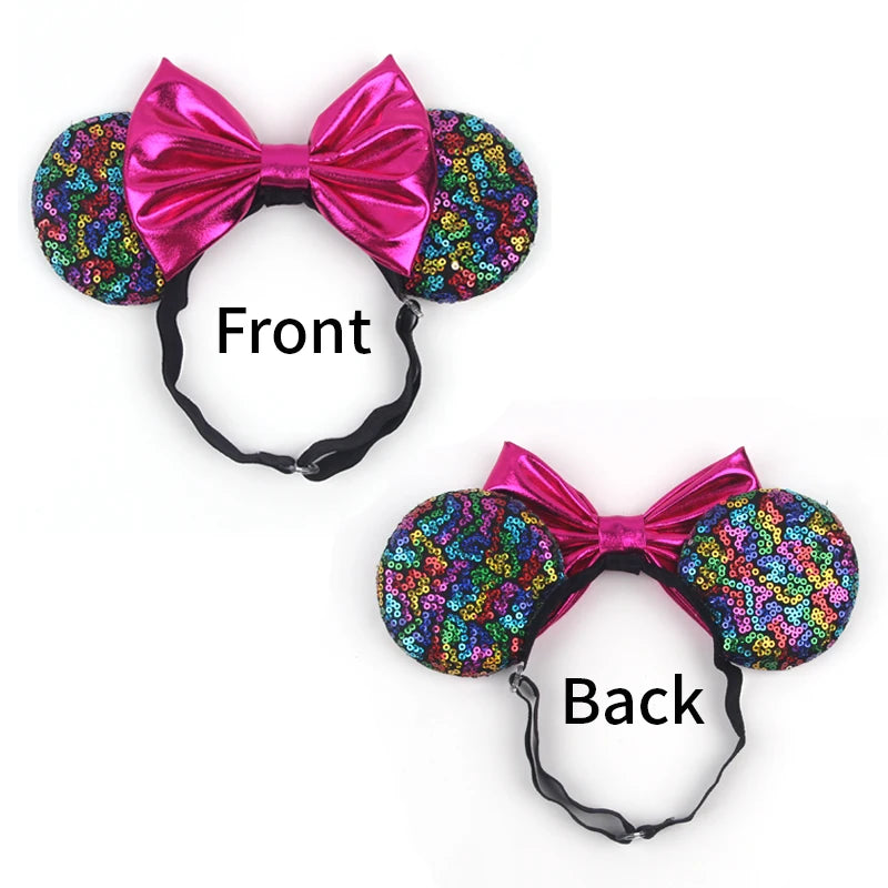 2025 Disney 3.3"Minnie Mickey Ear Elastic Headbands For Newborn Fashion Glitter Adjusted Hairband Baby DIY Hair Accessories