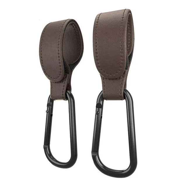 2Pcs Leather Cart Hooks Baby Stroller Hook PU Adjustable Pram Hook Organizer Diaper Bag Hanger Children Travel Accessories