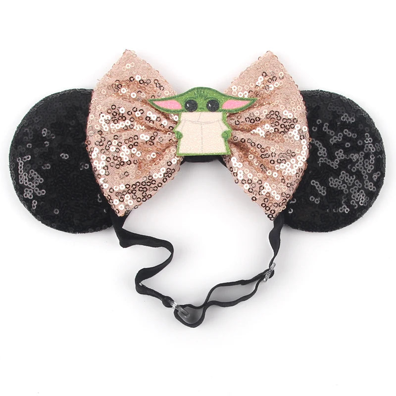 2025 Disney 3.3"Minnie Mickey Ear Elastic Headbands For Newborn Fashion Glitter Adjusted Hairband Baby DIY Hair Accessories