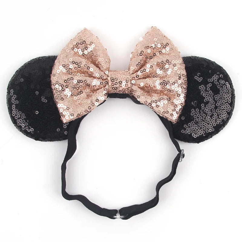 2025 Disney 3.3"Minnie Mickey Ear Elastic Headbands For Newborn Fashion Glitter Adjusted Hairband Baby DIY Hair Accessories