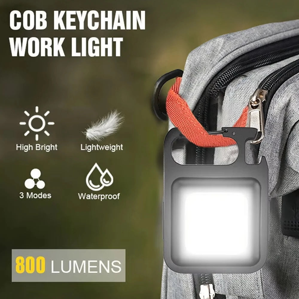 1pc/2pcs COB Keychain Work Light Flashlight  Keychain Light Emergency Light, Bottle Opener, Mini Flashlight With Magnetic Base