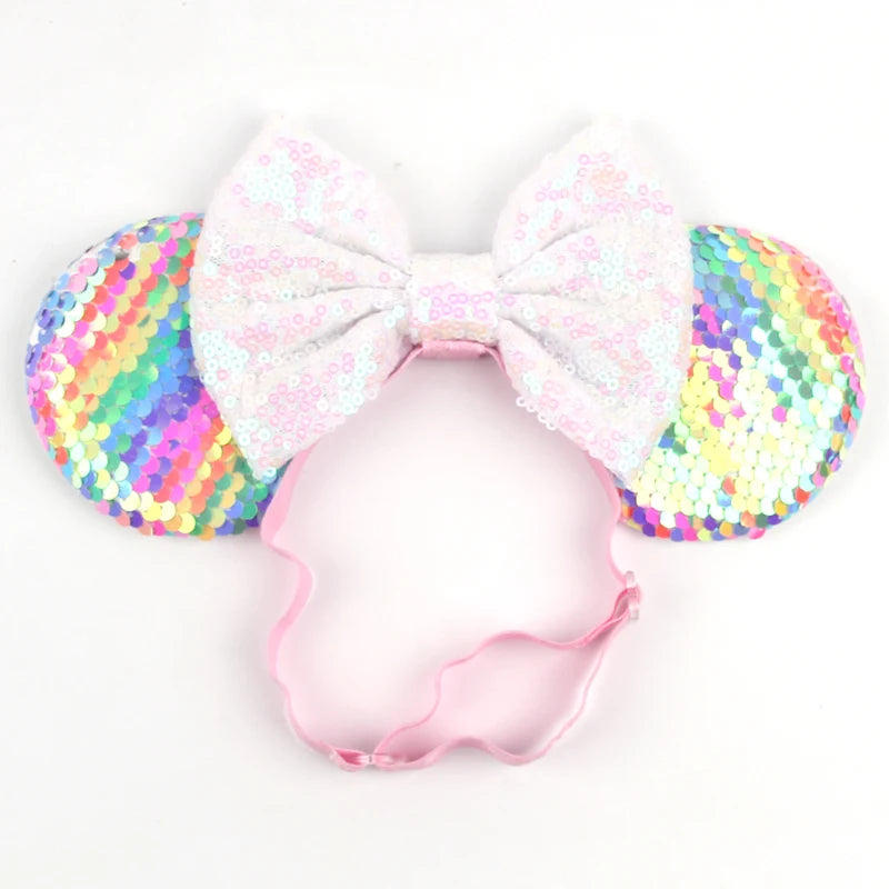2025 Disney 3.3"Minnie Mickey Ear Elastic Headbands For Newborn Fashion Glitter Adjusted Hairband Baby DIY Hair Accessories