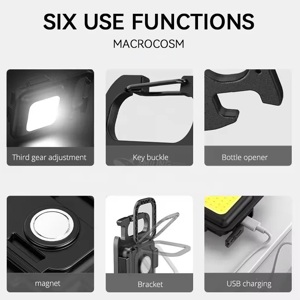 1pc/2pcs COB Keychain Work Light Flashlight  Keychain Light Emergency Light, Bottle Opener, Mini Flashlight With Magnetic Base