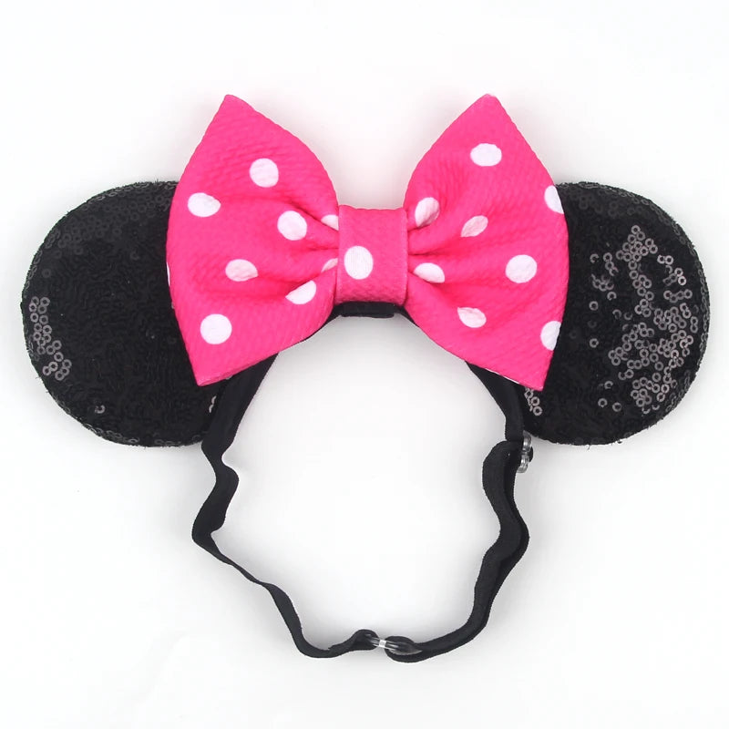 2025 Disney 3.3"Minnie Mickey Ear Elastic Headbands For Newborn Fashion Glitter Adjusted Hairband Baby DIY Hair Accessories