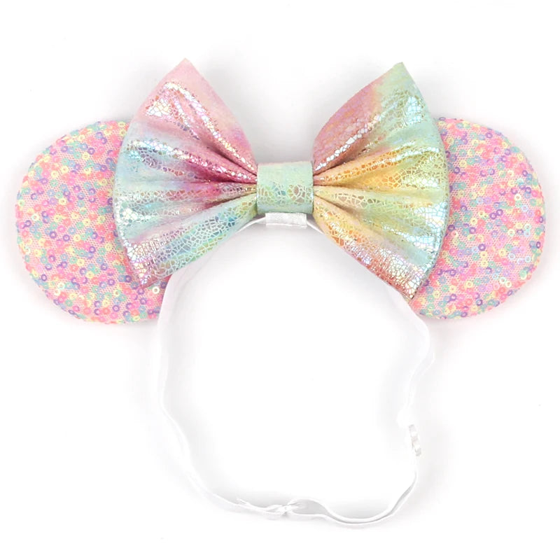 2025 Disney 3.3"Minnie Mickey Ear Elastic Headbands For Newborn Fashion Glitter Adjusted Hairband Baby DIY Hair Accessories