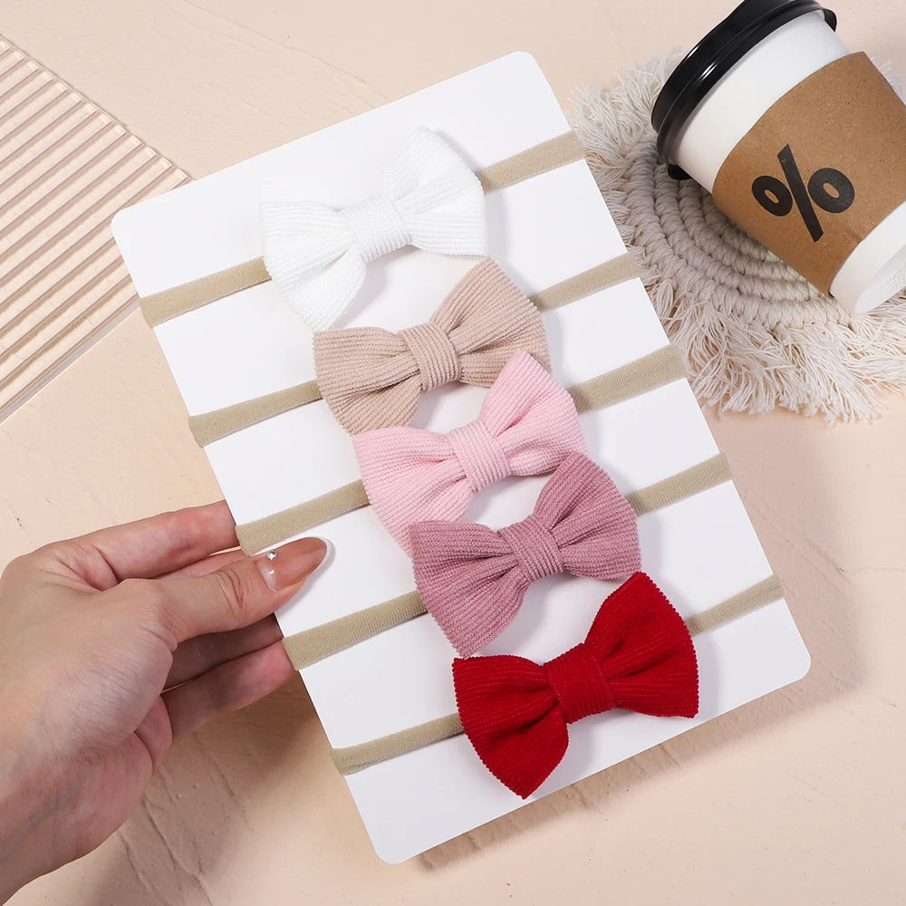 5Pcs/set Corduroy Baby Bows Headband For Girls Elastic Nylon Newborn Turban Hair Bands Toddle Hairband Headwear Hair Accessories