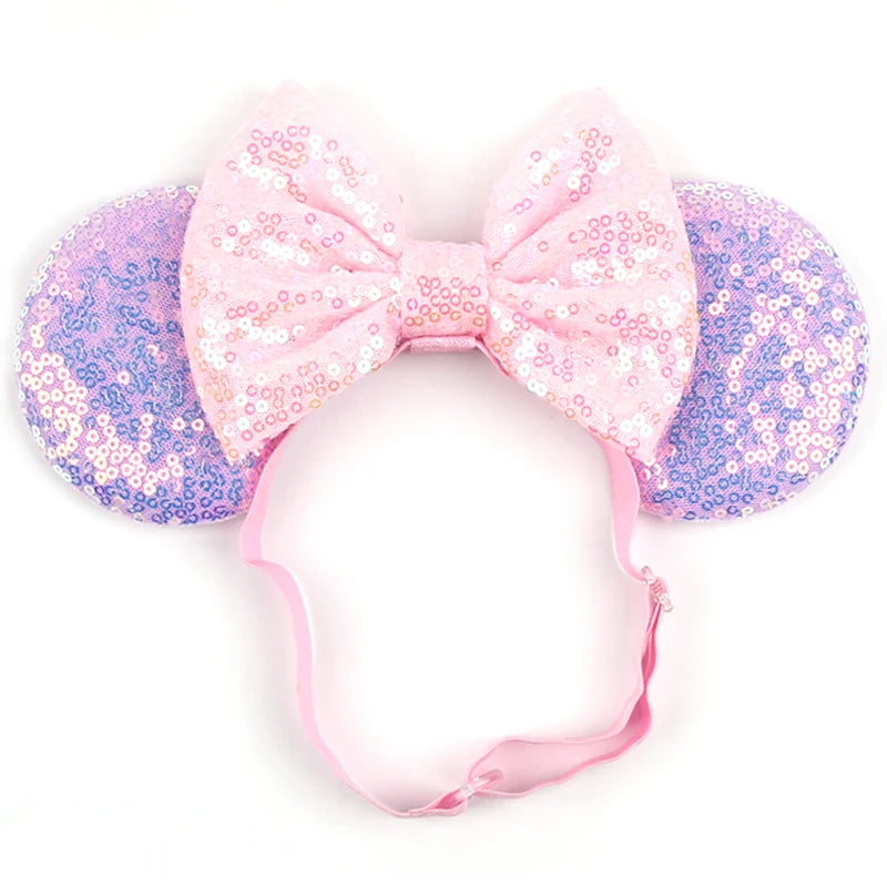 2025 Disney 3.3"Minnie Mickey Ear Elastic Headbands For Newborn Fashion Glitter Adjusted Hairband Baby DIY Hair Accessories