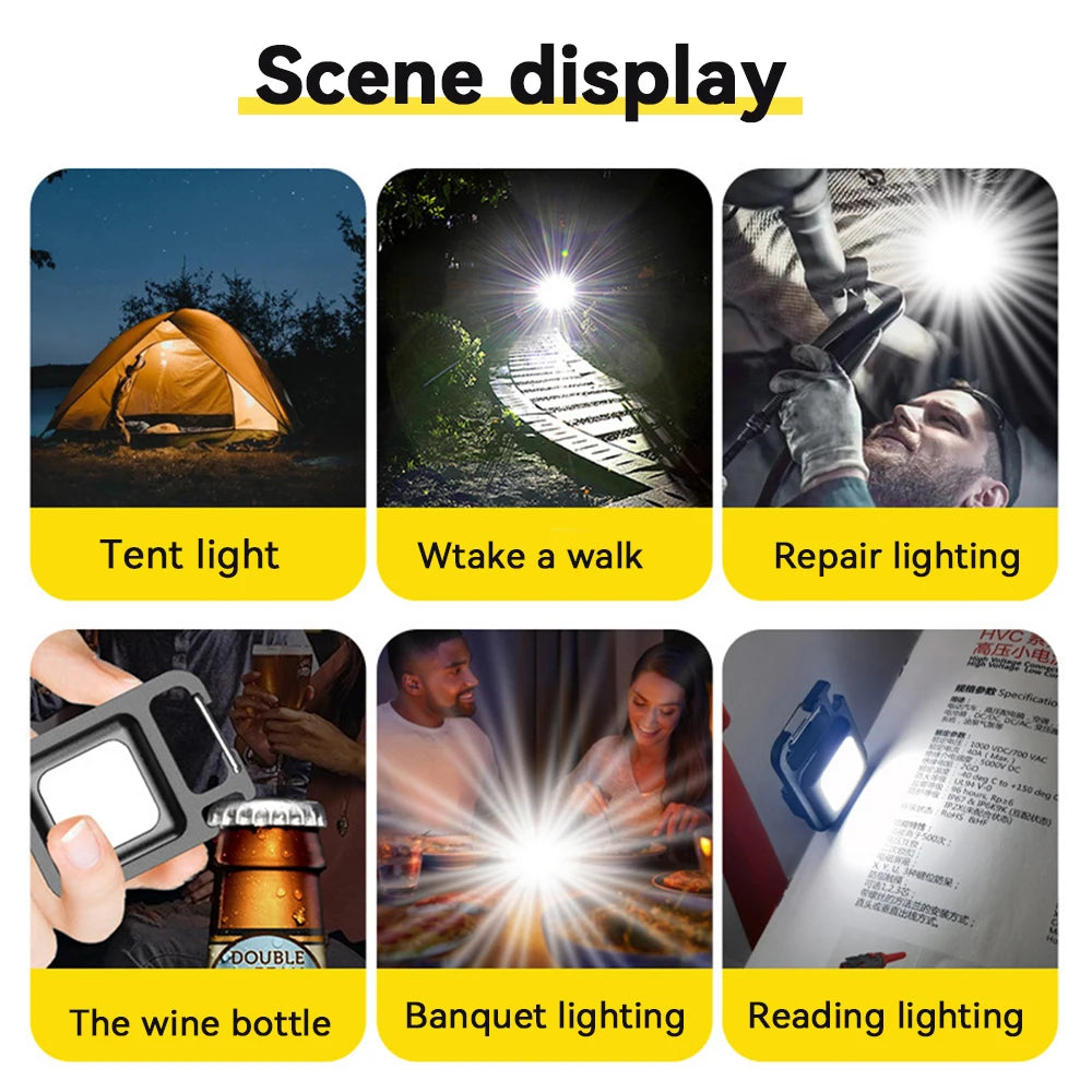 1pc/2pcs COB Keychain Work Light Flashlight  Keychain Light Emergency Light, Bottle Opener, Mini Flashlight With Magnetic Base
