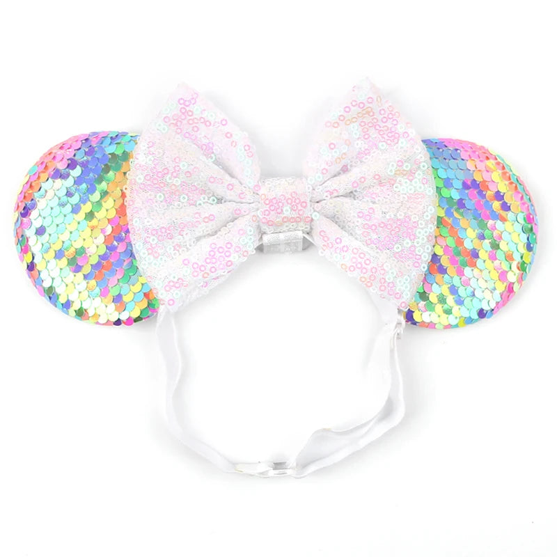 2025 Disney 3.3"Minnie Mickey Ear Elastic Headbands For Newborn Fashion Glitter Adjusted Hairband Baby DIY Hair Accessories