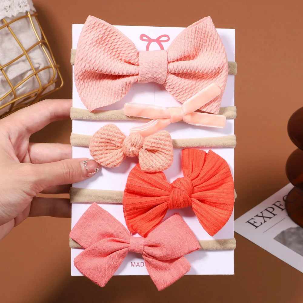 5Pcs/set Corduroy Baby Bows Headband For Girls Elastic Nylon Newborn Turban Hair Bands Toddle Hairband Headwear Hair Accessories