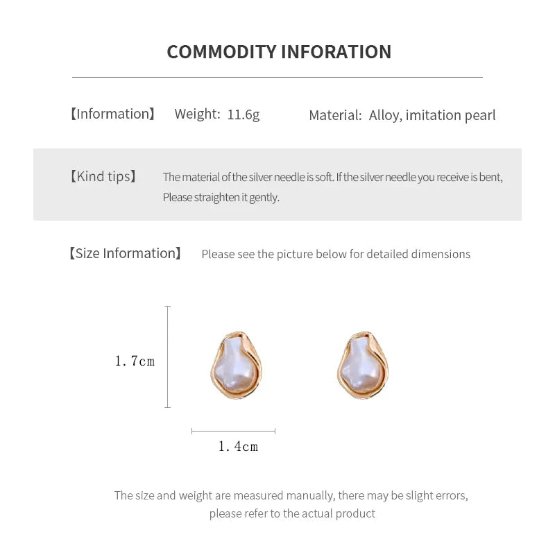 2024 New Fashion Irregular Geometric Imitation Pearl Metal Stud Earrings for Women Vintage Elegant Earring Wedding Party Jewelry