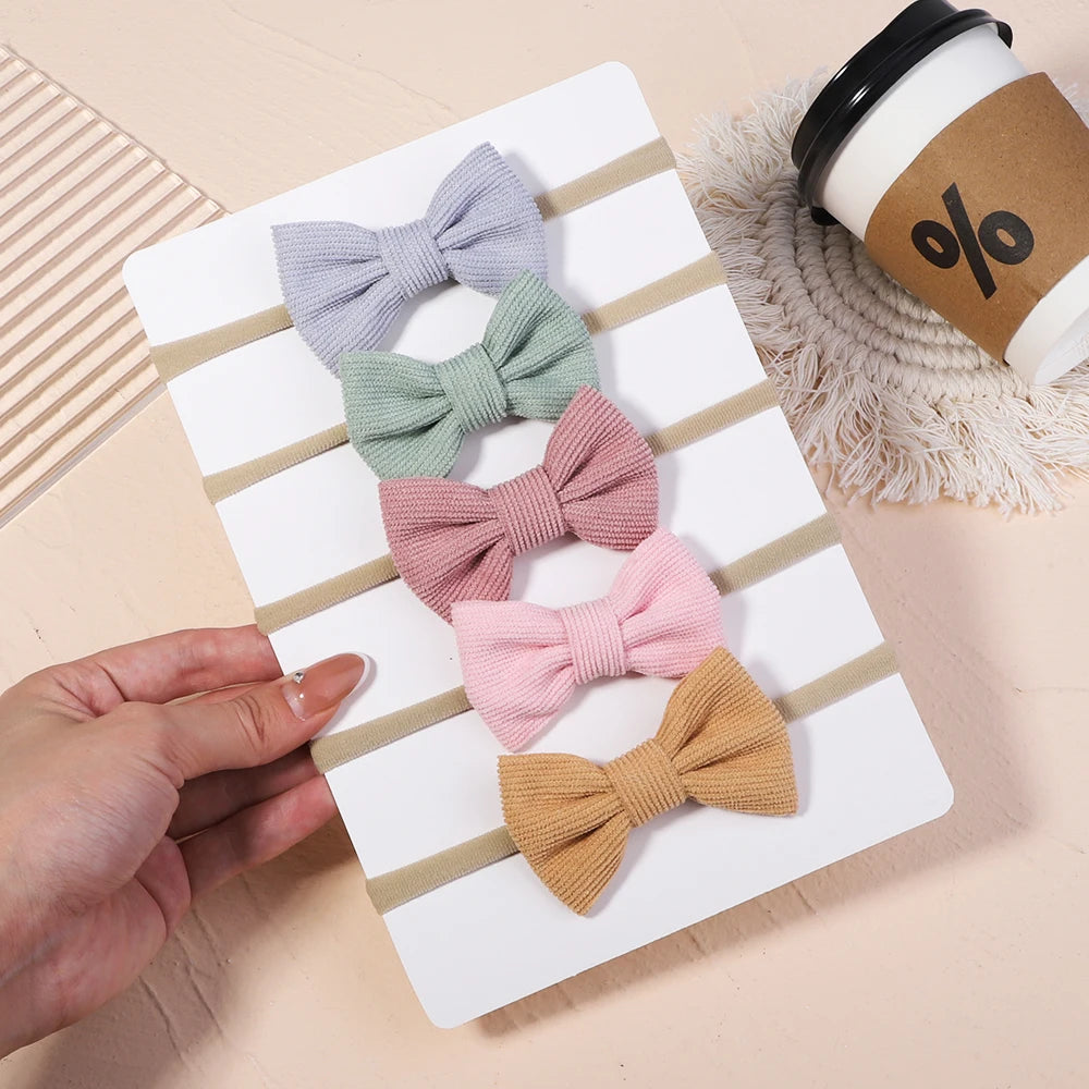 5Pcs/set Corduroy Baby Bows Headband For Girls Elastic Nylon Newborn Turban Hair Bands Toddle Hairband Headwear Hair Accessories
