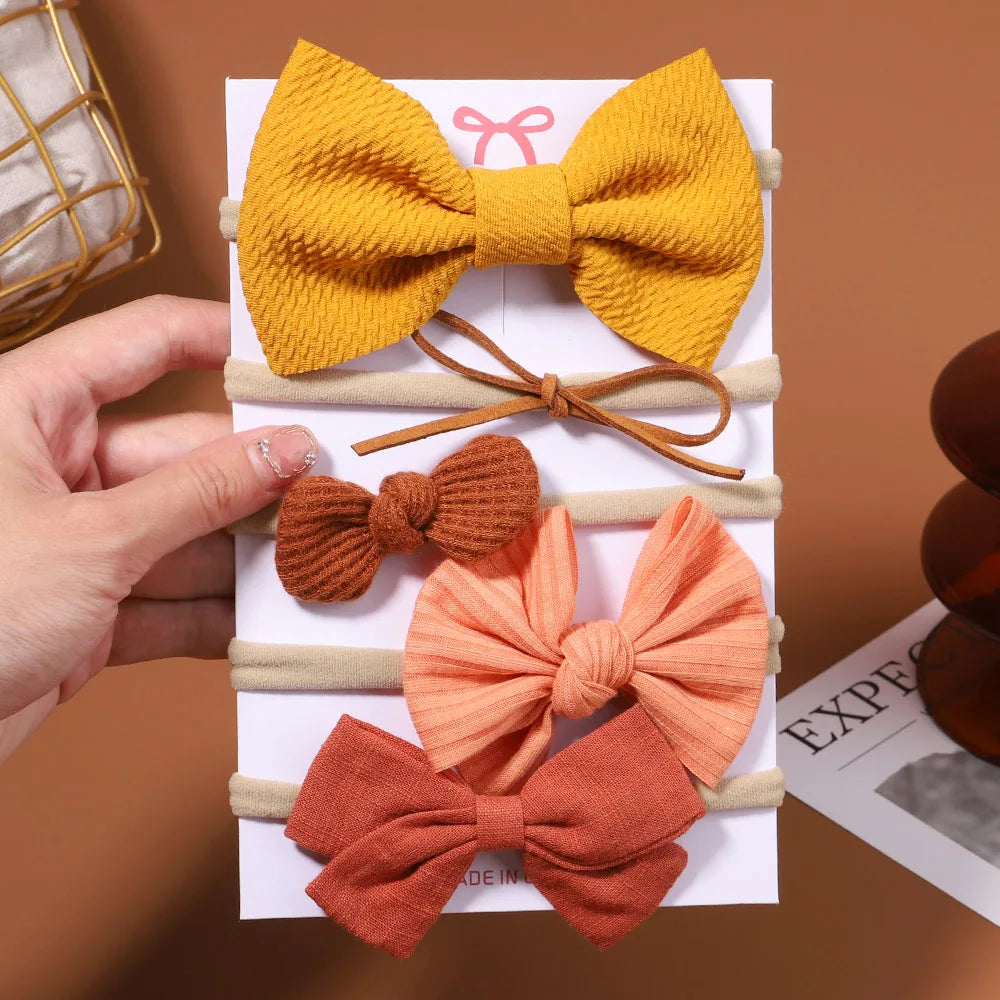 5Pcs/set Corduroy Baby Bows Headband For Girls Elastic Nylon Newborn Turban Hair Bands Toddle Hairband Headwear Hair Accessories