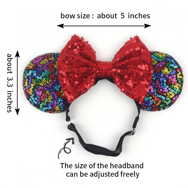 2025 Disney 3.3"Minnie Mickey Ear Elastic Headbands For Newborn Fashion Glitter Adjusted Hairband Baby DIY Hair Accessories