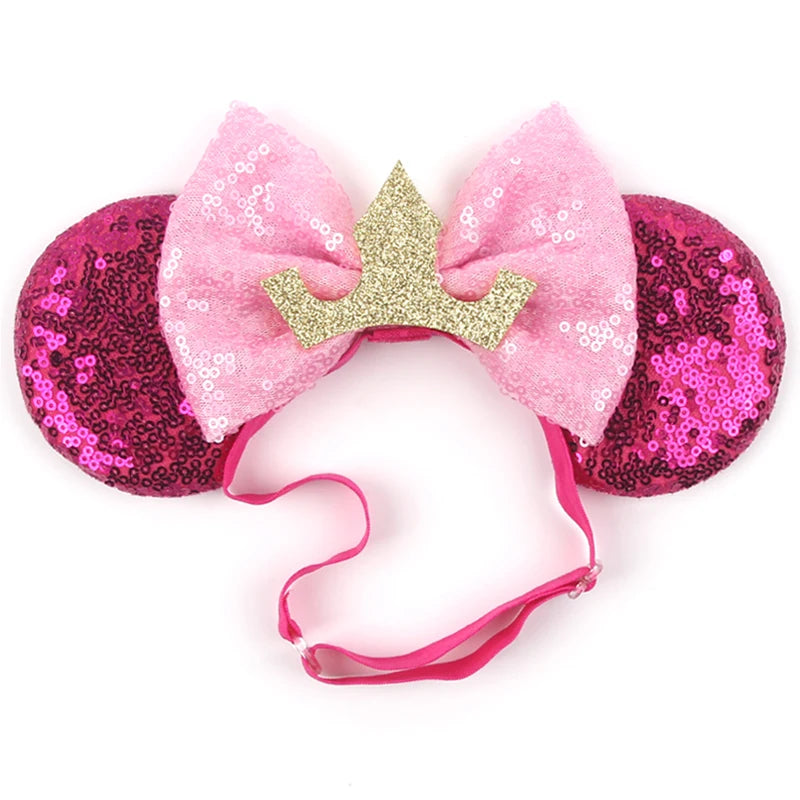 2025 Disney 3.3"Minnie Mickey Ear Elastic Headbands For Newborn Fashion Glitter Adjusted Hairband Baby DIY Hair Accessories