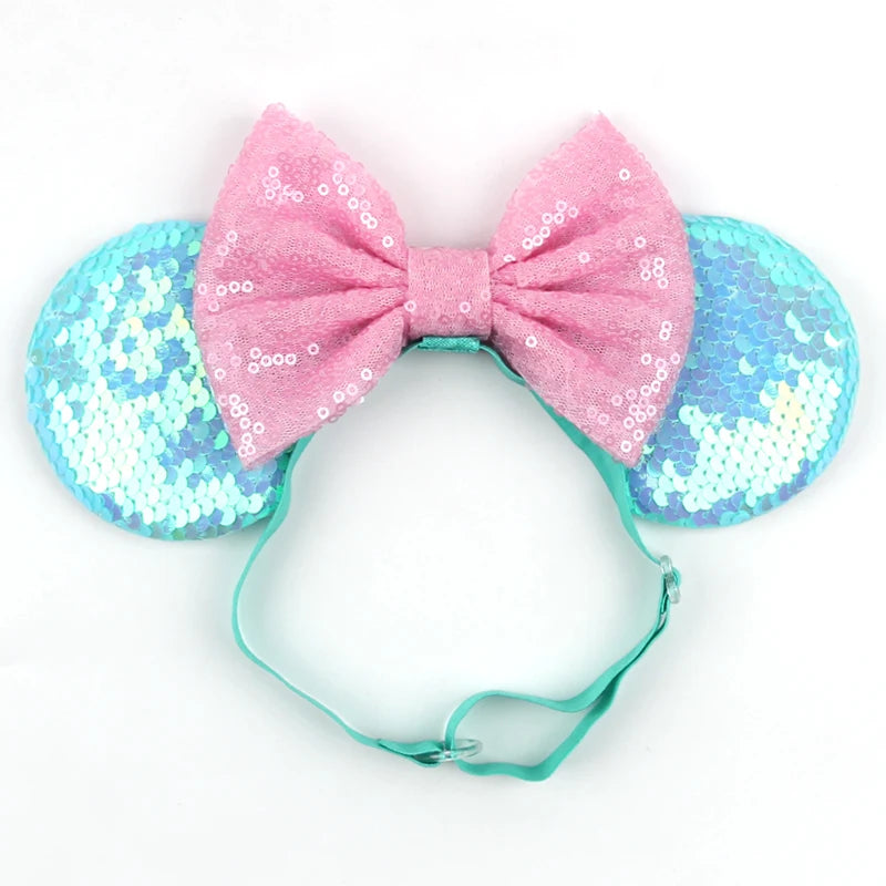 2025 Disney 3.3"Minnie Mickey Ear Elastic Headbands For Newborn Fashion Glitter Adjusted Hairband Baby DIY Hair Accessories