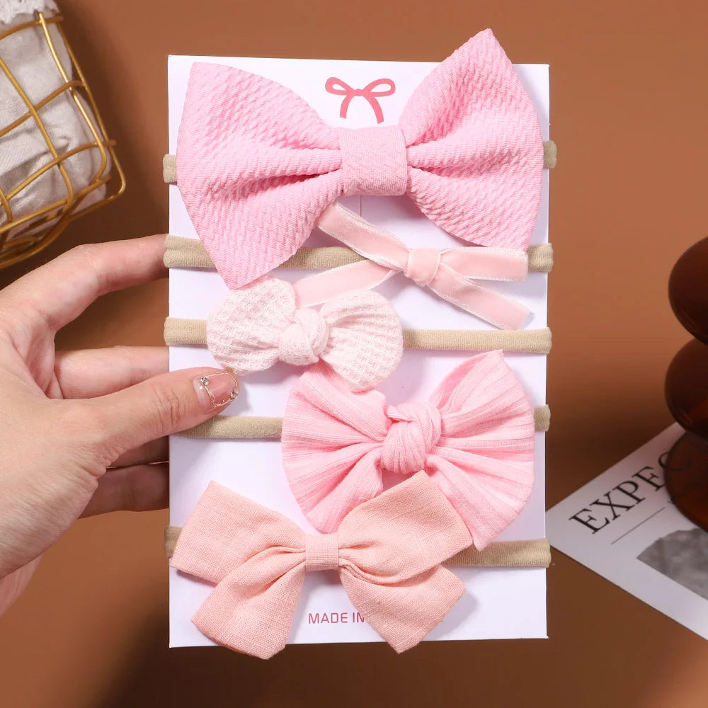 5Pcs/set Corduroy Baby Bows Headband For Girls Elastic Nylon Newborn Turban Hair Bands Toddle Hairband Headwear Hair Accessories
