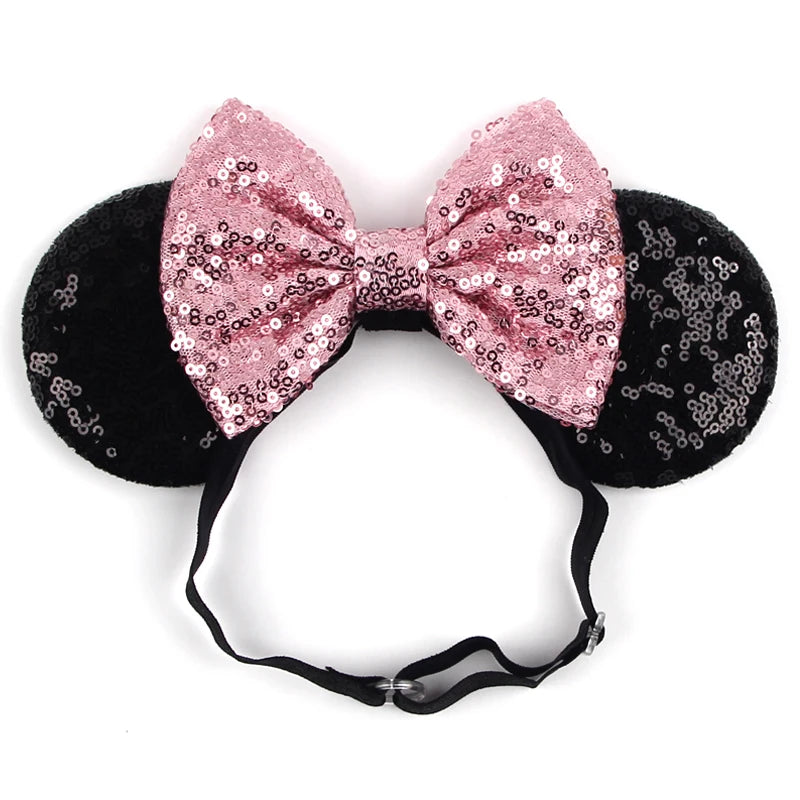 2025 Disney 3.3"Minnie Mickey Ear Elastic Headbands For Newborn Fashion Glitter Adjusted Hairband Baby DIY Hair Accessories