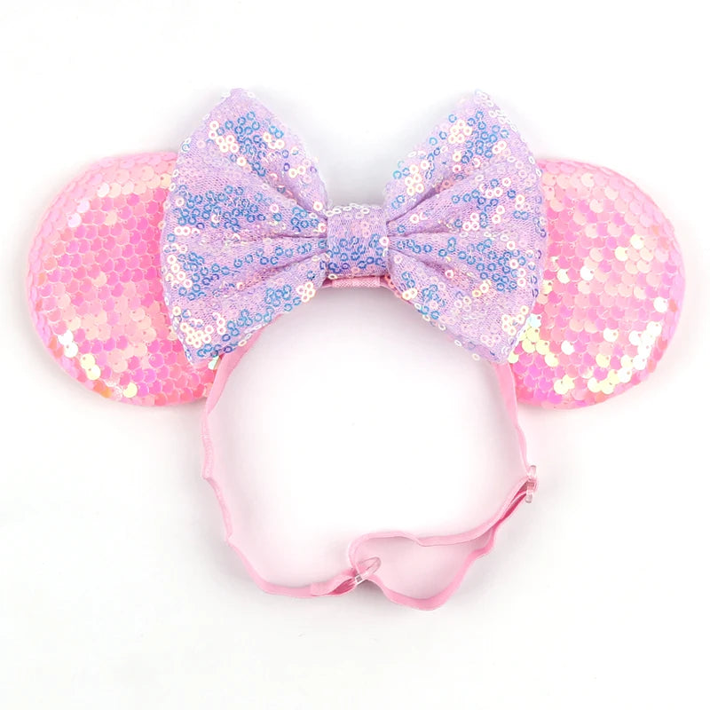 2025 Disney 3.3"Minnie Mickey Ear Elastic Headbands For Newborn Fashion Glitter Adjusted Hairband Baby DIY Hair Accessories