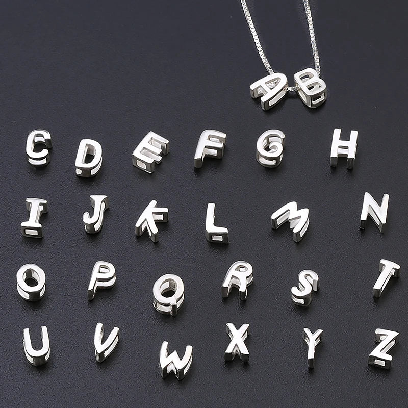 1PCS 925 Sterling Silver Letter Beads Silver Charms A-Z DIY Loose Initial Alphabe Letter Beads Fit Women Bracelet Making