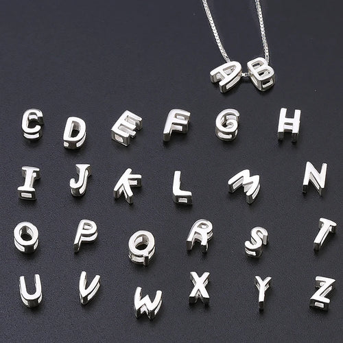 1PCS 925 Sterling Silver Letter Beads Silver Charms A-Z DIY Loose Initial Alphabe Letter Beads Fit Women Bracelet Making