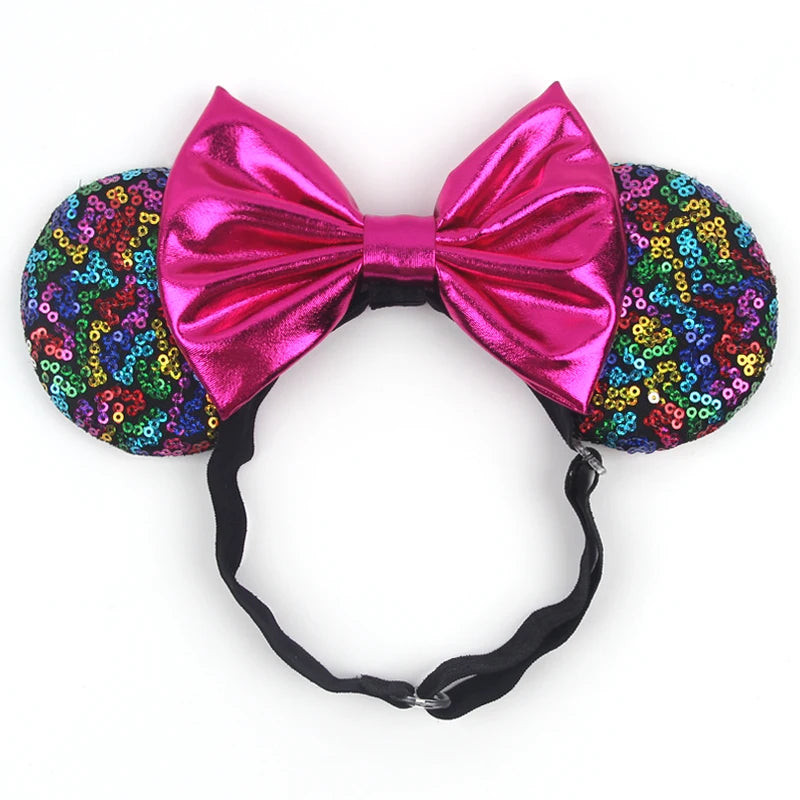 2025 Disney 3.3"Minnie Mickey Ear Elastic Headbands For Newborn Fashion Glitter Adjusted Hairband Baby DIY Hair Accessories
