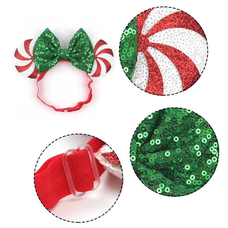 2025 Disney 3.3"Minnie Mickey Ear Elastic Headbands For Newborn Fashion Glitter Adjusted Hairband Baby DIY Hair Accessories