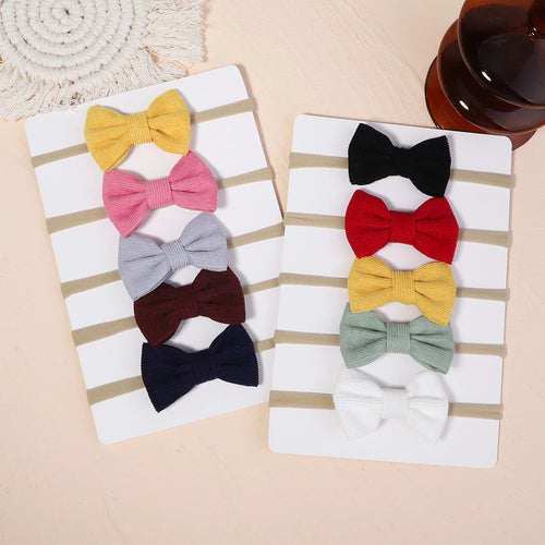 5Pcs/set Corduroy Baby Bows Headband For Girls Elastic Nylon Newborn Turban Hair Bands Toddle Hairband Headwear Hair Accessories