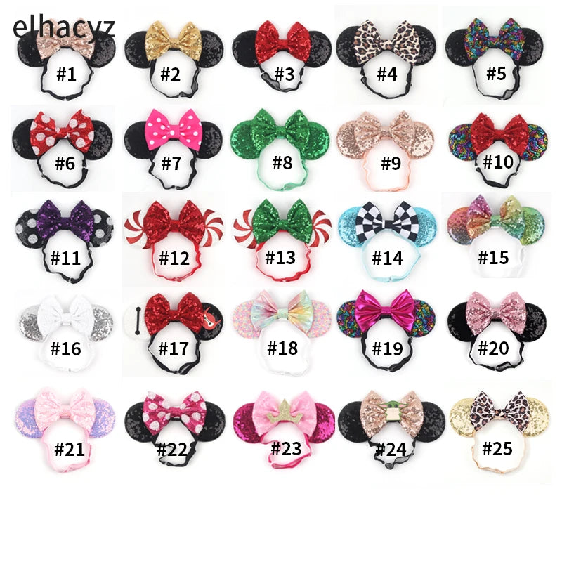 2025 Disney 3.3"Minnie Mickey Ear Elastic Headbands For Newborn Fashion Glitter Adjusted Hairband Baby DIY Hair Accessories