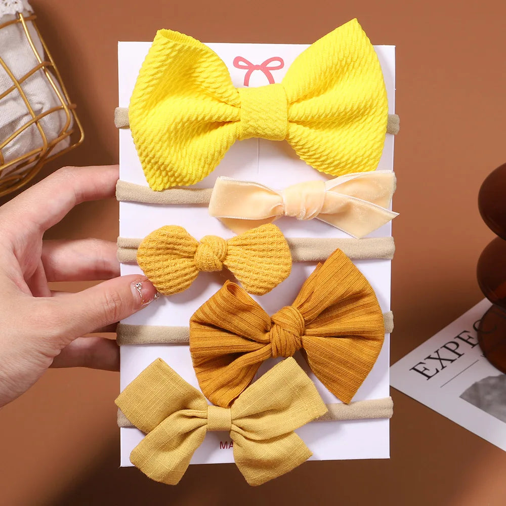 5Pcs/set Corduroy Baby Bows Headband For Girls Elastic Nylon Newborn Turban Hair Bands Toddle Hairband Headwear Hair Accessories