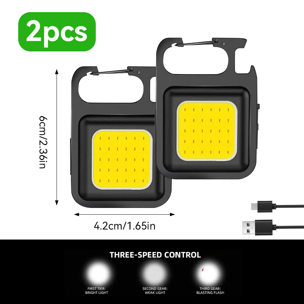 1pc/2pcs COB Keychain Work Light Flashlight  Keychain Light Emergency Light, Bottle Opener, Mini Flashlight With Magnetic Base