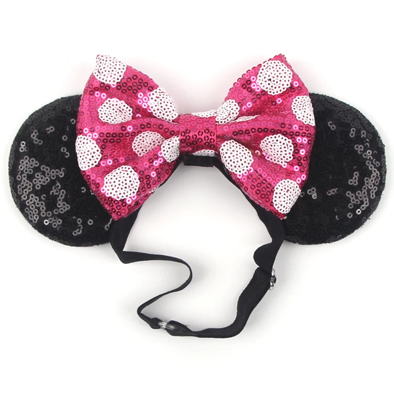 2025 Disney 3.3"Minnie Mickey Ear Elastic Headbands For Newborn Fashion Glitter Adjusted Hairband Baby DIY Hair Accessories